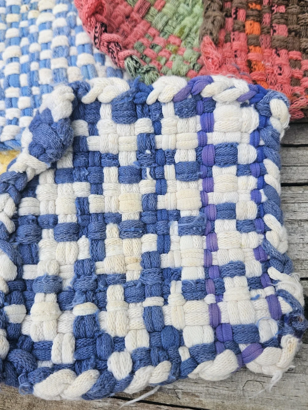 Colorful Handmade Woven Potholders and Hot Pads Made from Cotton Jersey Loops
